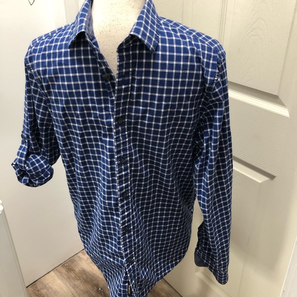 Michael Kors blue plaid button down top Size S - Picture 2 of 5